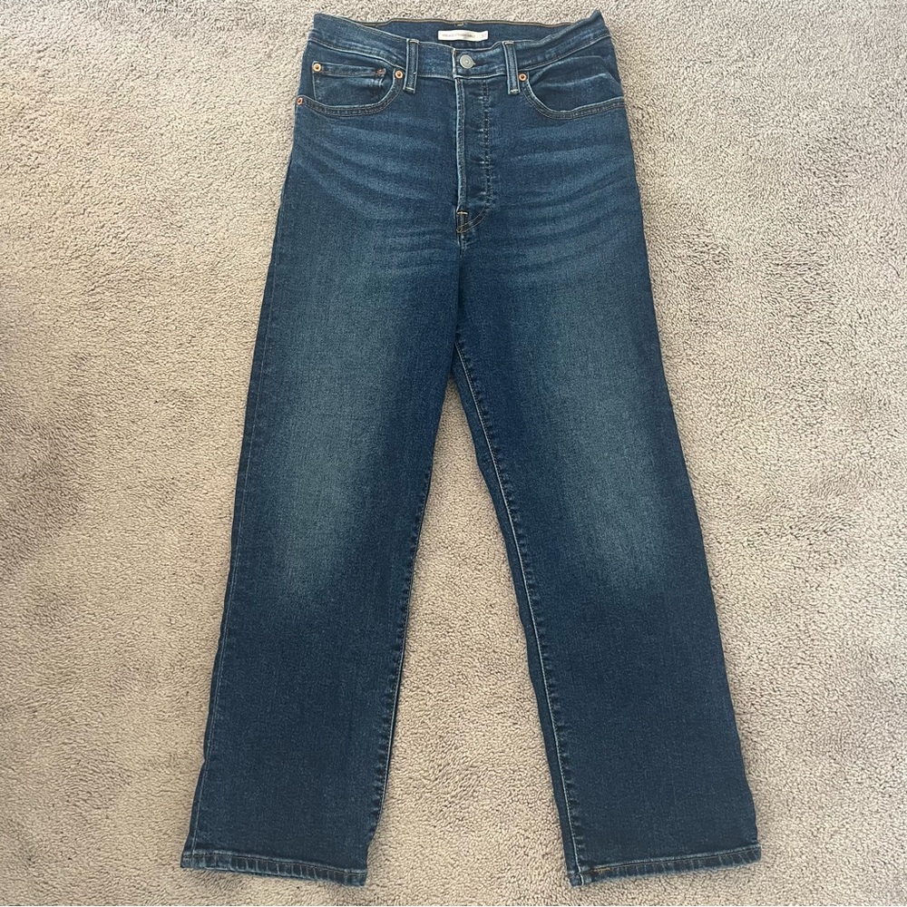 Levis Jeans Womens 30 Blue Ribcage Straight Ankle Jeans Dark Wash Button Fly